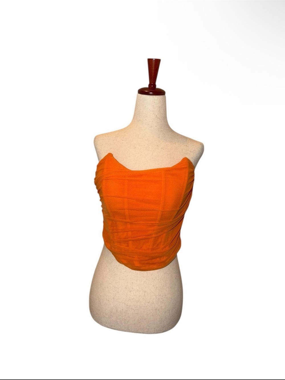 JLUXLABEL Orange Mesh Ruched Strapless Crop Top – Size L – NEW